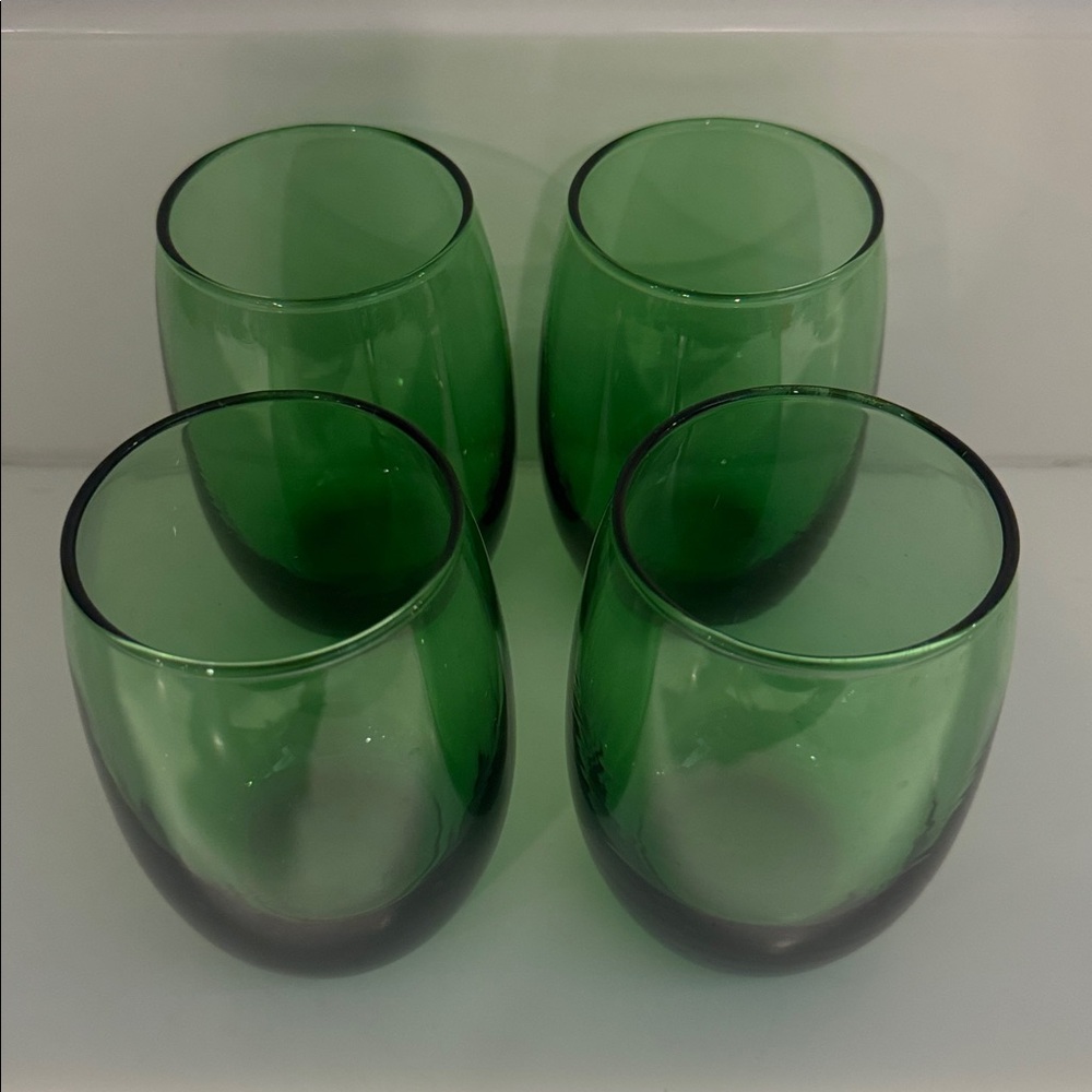 VINTAGE Anchor Hocking Green Roly Poly Tumblers Glasses - Set of 4, MCM Decor - Picture 2 of 2